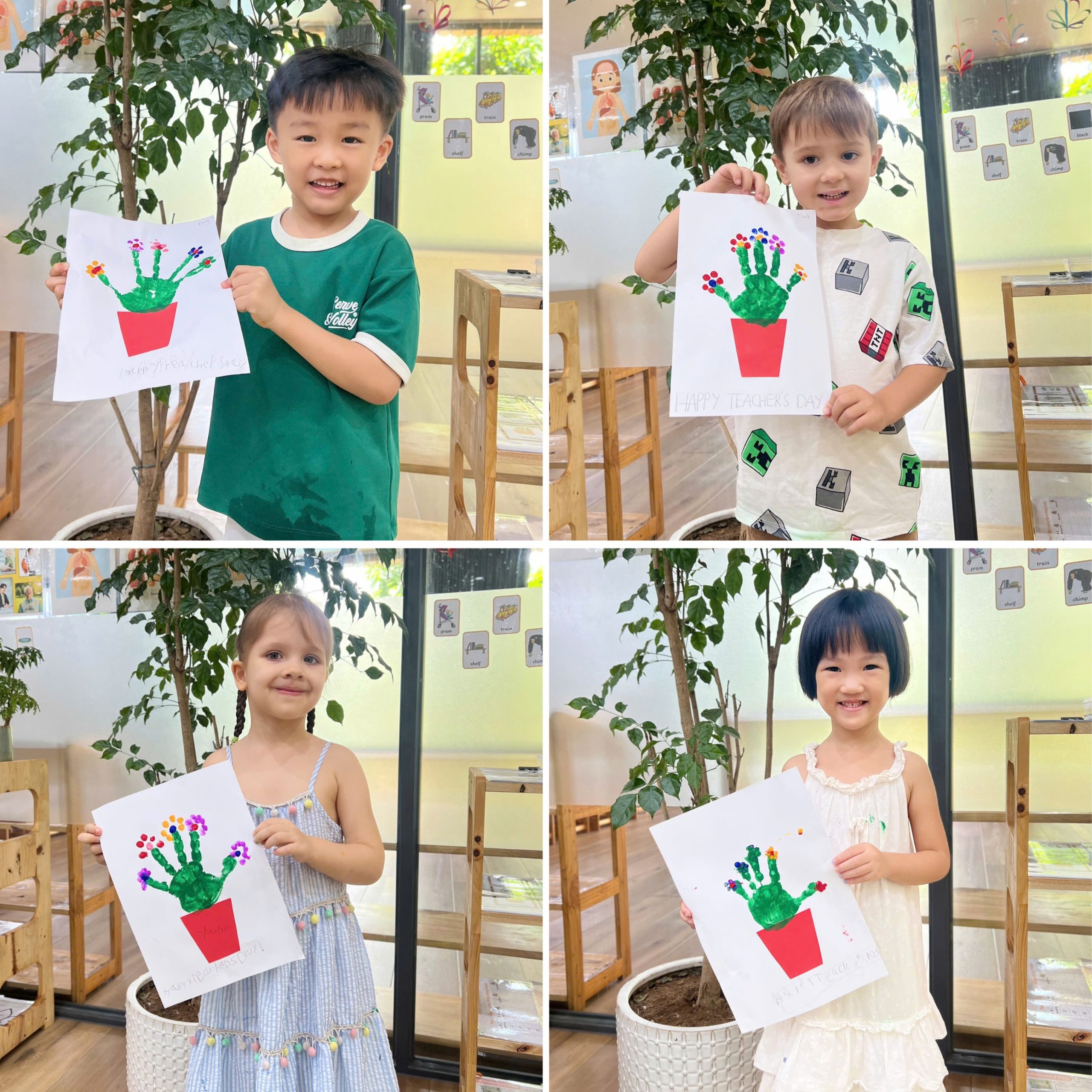 Colorful Flower Pots Made From Handprints